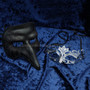 Black Long Nose Swan Venetian Masquerade Mask & Silver Laser Cut Metal Venetian Masquerade Silver Rhinestone Mask - Couple