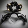Gold Ram Horn Roses Headband & Black Large Krampus Horn Couple Headband Set