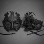 Couples Harlequin & Feather Masquerade Masks - Gold White