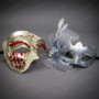 Venetian Harlequin & Floral Feather Couples Masks - Red Gold