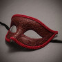 Red Glitter Venetian Eye Mask & Silver Floral Tulle Feather Mask Couple Masquerade Set