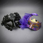 Roman and Glitter Couples Masquerade Mask - Black Gold