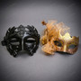 Gothic Rose Ram Horns Masquerade Mask - Black Red