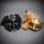 Gothic Rose Ram Horns Masquerade Mask - Black Red
