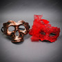 Bronze Skull and Purple Feather Masquerade Masks