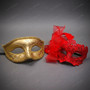 Venetian Gold and Purple Feather Masquerade Masks