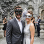 Roman Glitter Flower Couples Masquerade Mask - Black Silver