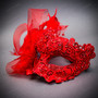 Ivory Gold Musical Venetian Mask & Red Lace Feather Masquerade Couple Mask Set