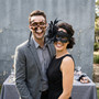 Vintage Copper Skull and Elegant Black Lace Flower Feather Couple Masquerade Mask - Copper Black