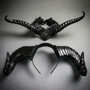 Ornate Gothic Floral Long Demon Horn Men Women Masquerade Costume Mask Headpiece - Black