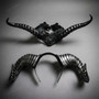 Gothic Floral Long Pointed Horn Men Women Masquerade Headpiece Costume Mask - Black