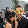 Venetian Glitter Filigree and Lace Flower Feather Couples Masquerade Mask - Gold Black