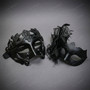Roman Greek Emperor and Side Feather Veil Women Couples Masquerade Mask - Black