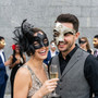 Antique Harlequin and Floral Side Feather Lace Men and Women Masquerade Party Masks - Silver Black
