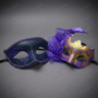 Elegant Venetian Floral Side Feather Flower Women Masquerade Eyes Mask - Purple Gold