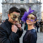 Elegant Harlequin Glitter And Purple Flower Women Men Masquerade Mask - Purple Gold Black