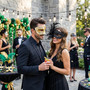 Elegant Vintage Musical Note and Black Lace Feather Masquerade Mask - Gold Black