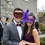 Venetian Glitter Lace Side Feather Trim Women Masquerade Eye Masks - Red and Purple