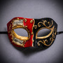 Red Black Phantom Venetian Musical Eye Mask & Purple Lace Feather Masquerade Couple Mask Set