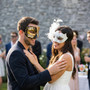 Venetian Musical Baroque Glitter Feather Men Women Masquerade Eye Mask - Gold White Silver