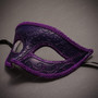 Purple Glitter Venetian Eye Mask & White Tulle Feather Mask Couple Masquerade Set