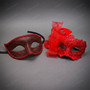 Venetian Elegant Glitter Lace and Swirl Men Women Masquerade Eye Masks - Red Burgundy