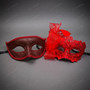 Venetian Elegant Glitter Lace and Swirl Men Women Masquerade Eye Masks - Red Burgundy