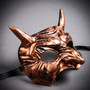 Copper Devil Horn Demon Mask & Gold Tulle Glitter Masquerade Couple Mask Set