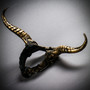 Gold Floral Lace Wide Horn Headband & Black Large Krampus Horn Couple Headband Set