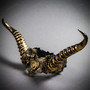 Gold Floral Lace Wide Horn Headband & Silver Large Krampus Horn Couple Headband Set
