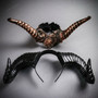 Ornate Gothic Floral Filigree Women Venetian Masquerade Horn Headpiece Mask - Bronze Black