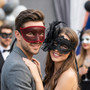 Venetian Elegant Lace Flower Glitter Filigree Couples Masquerade Eye Mask - Red Black