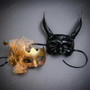 Horned Demon And Gold Glitter Flower Venetian Couple Masquerade Masks - Black Gold