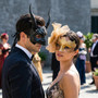Horned Demon And Gold Glitter Flower Venetian Couple Masquerade Masks - Black Gold