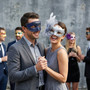 Venetian Elegant Feather Floral Glitter Men Women Couples Masquerade Mask - Navy Blue Silver