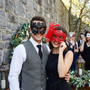 Roman Greek Sculpted and Elegant Lace Feather Couple Masquerade Venetian Masks - Black Red
