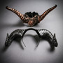 Gothic Floral Decorative Horned Headpiece Women Masquerade Mask - Bronze Silver Black