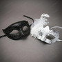 Elegant Venetian Glitter Feather Couples Men and Women Masquerade Eye Mask - Black White