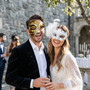 Elegant Feather Harlequin Glitter Men Women Masquerade Masks - White Gold Black