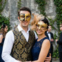 Venetian Music Note And Elegant Floral Side Decor Couples Masquerade Masks - Gold Black