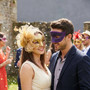 Venetian Elegant Glitter Feather Mesh Couple Masquerade Eyes Masks - Purple Gold