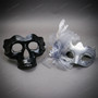 Gothic Skull and Venetian Glitter Floral Couples Masquerade Mask Pair - Black Silver