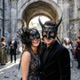 Gothic Horned Devil and Side Lace Tulle Feather Men Women Masquerade Masks - Black