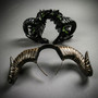 Black Ram Horn Roses Headband & Gold Large Krampus Horn Couple Headband Set