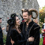 Black Ram Horn Roses Headband & Gold Large Krampus Horn Couple Headband Set