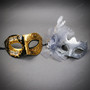 Venetian Music Note and Elegant Floral Feather Masquerade Eyes Masks - Gold Black Silver