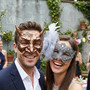 Bronze Horned Demon and Silver Floral Feather Lace Men Women Mask - Bronze Silver