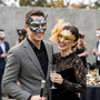 Horned Devil and Gold Feather Mesh Venetian Couples Masquerade Masks - Silver Gold
