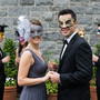 Venetian Harlequin Jester and Floral Lace Women Men Masquerade Mask - Gold Black Silver