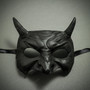 Black Horned Demon Mask & Lace Feather Masquerade Couple Mask Set
